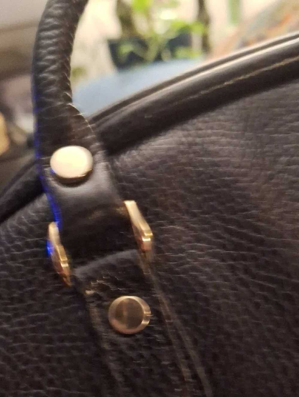 Vintage Liz Claiborne Navy Pebbled Leather Satchel with Gold Accents